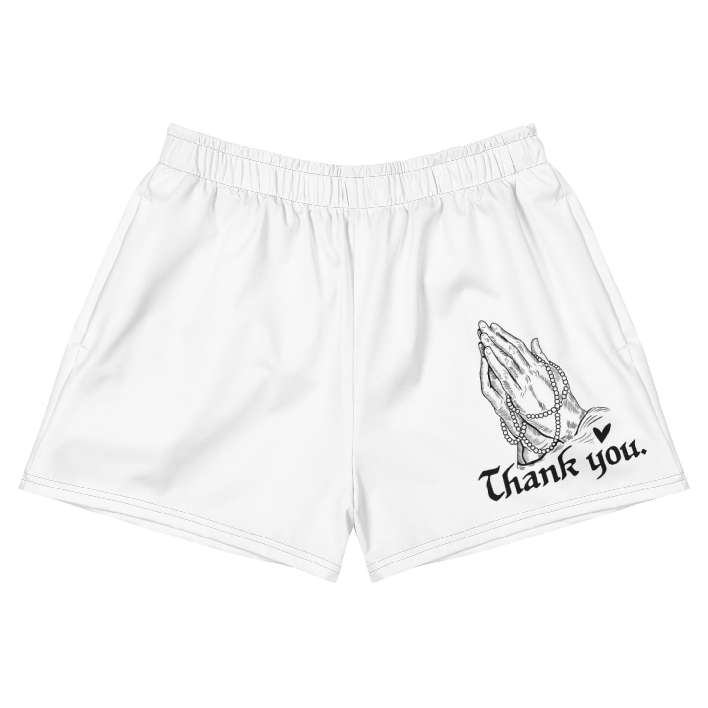 THANK YOU -- Womens Recycled Athletic Shorts (Praying Hands Black Design)