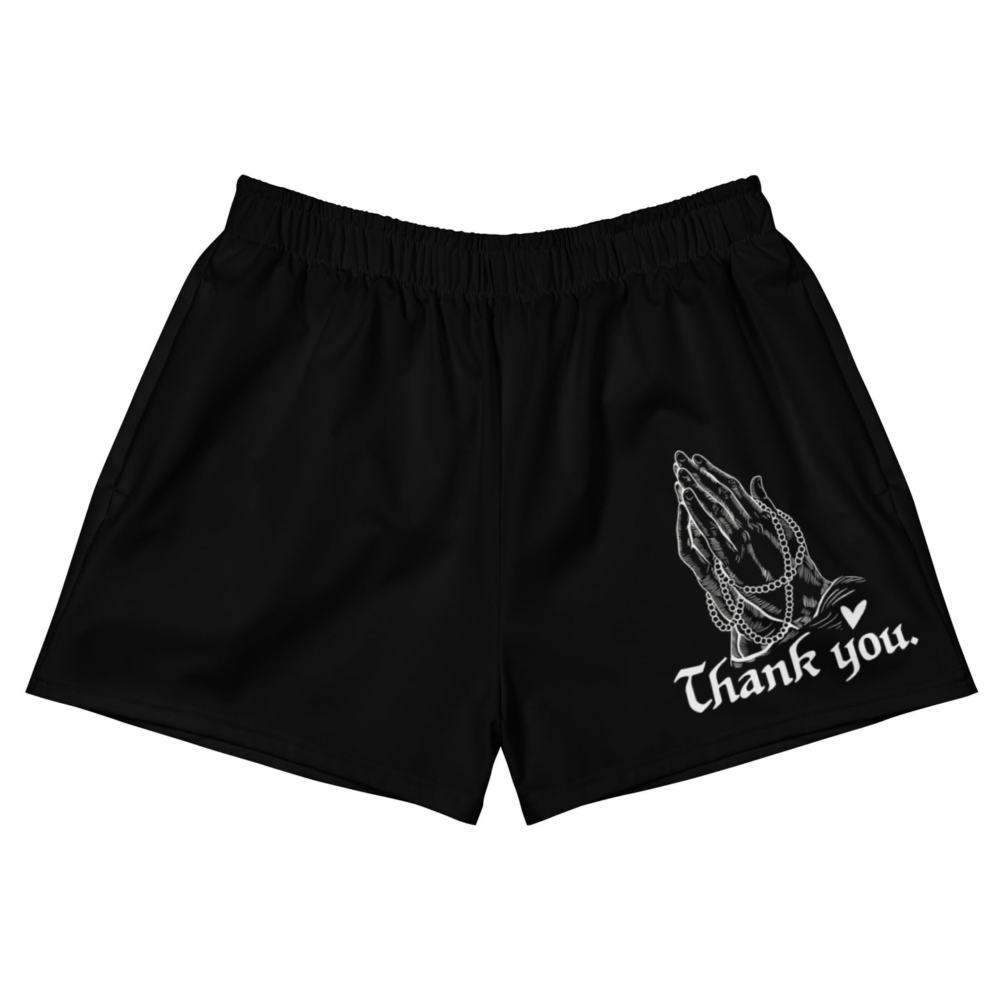 THANK YOU -- Women’s Recycled Athletic Shorts (Praying Hands White Design)