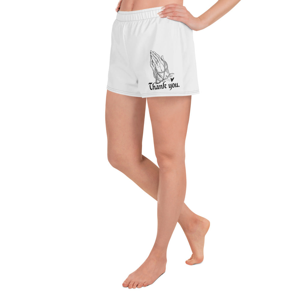 THANK YOU -- Womens Recycled Athletic Shorts (Praying Hands Black Design)