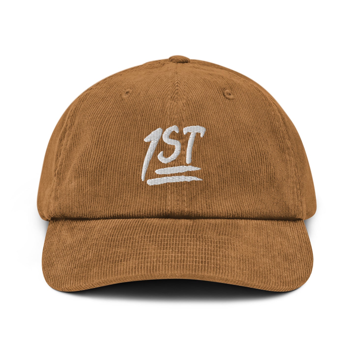 "1ST" -- Corduroy Hat (Embroidered White Design)