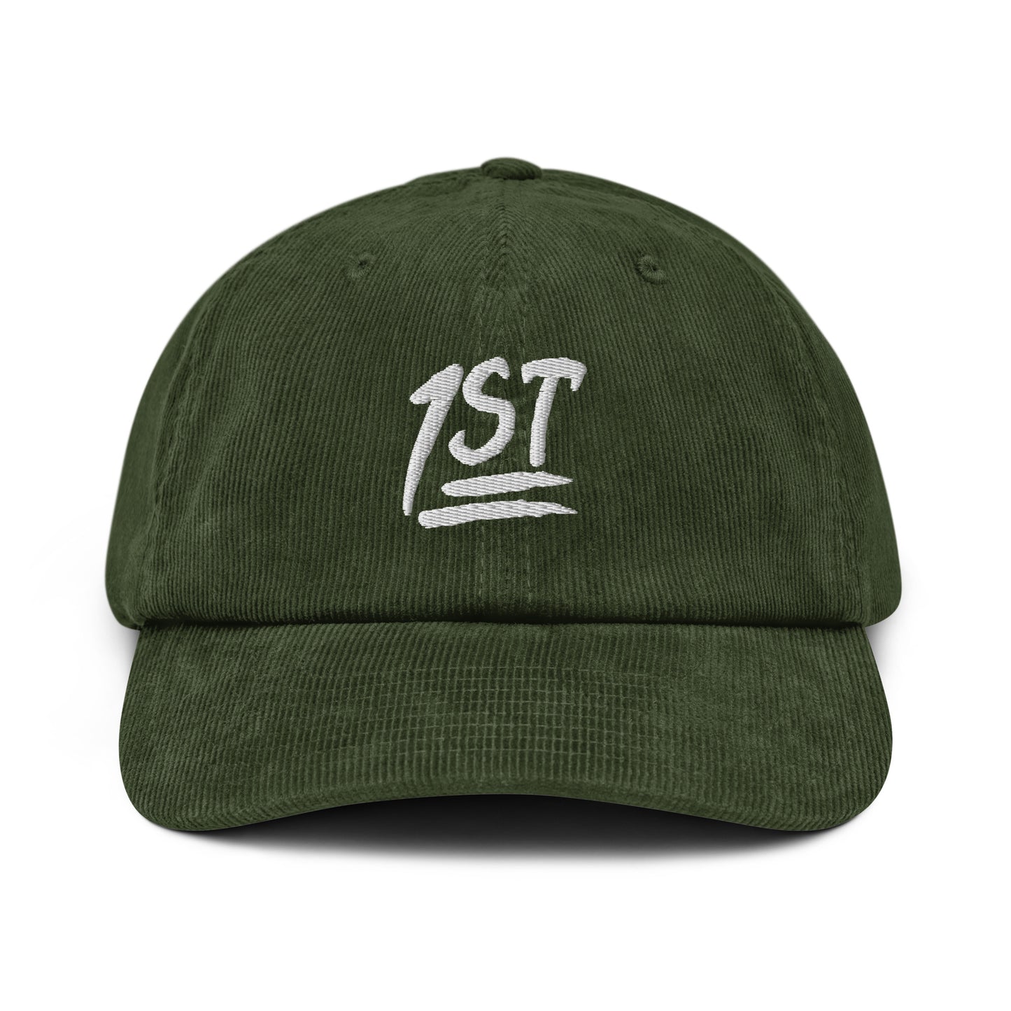 "1ST" -- Corduroy Hat (Embroidered White Design)