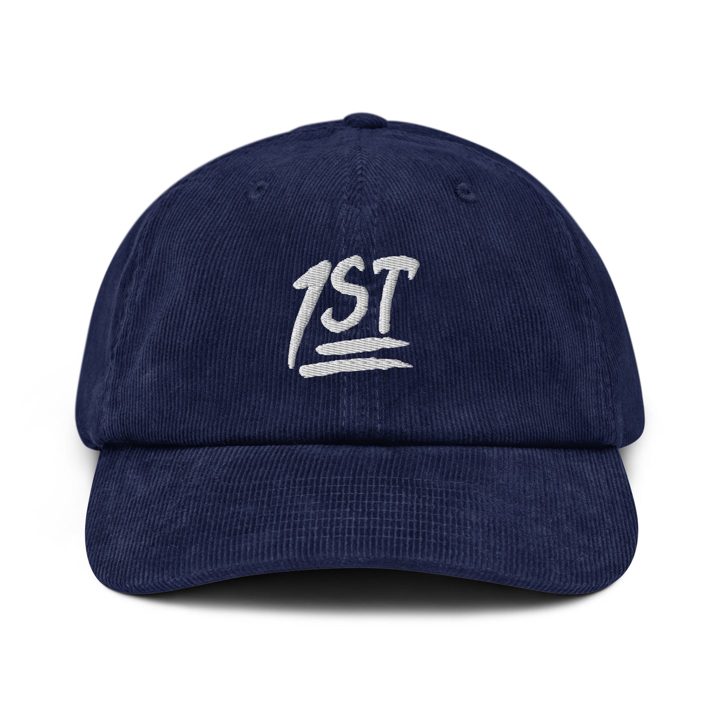 "1ST" -- Corduroy Hat (Embroidered White Design)