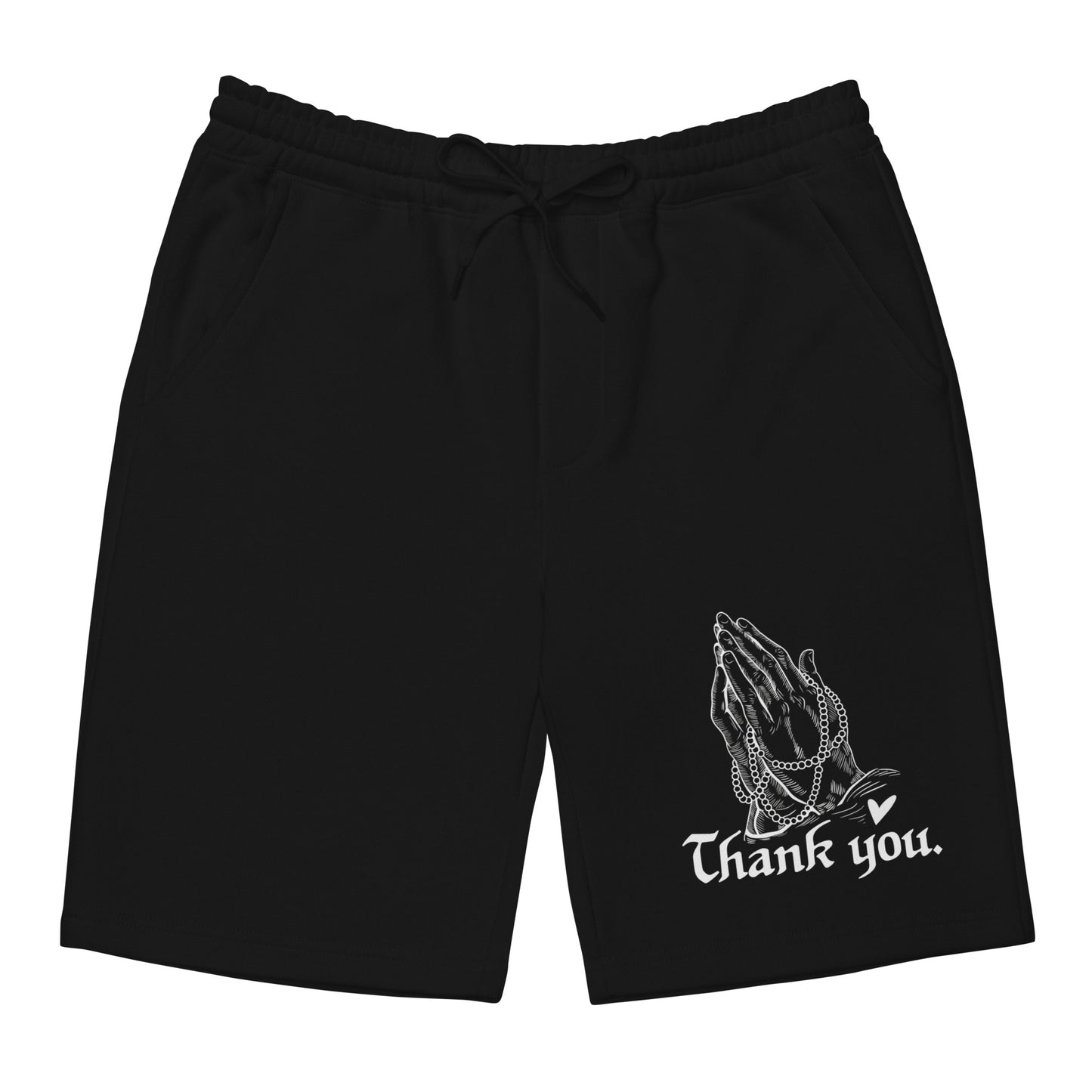 THANK YOU -- Mens Fleece Shorts (Praying Hands White Design)