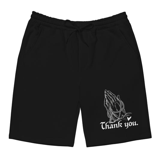 THANK YOU -- Mens Fleece Shorts (Praying Hands White Design)