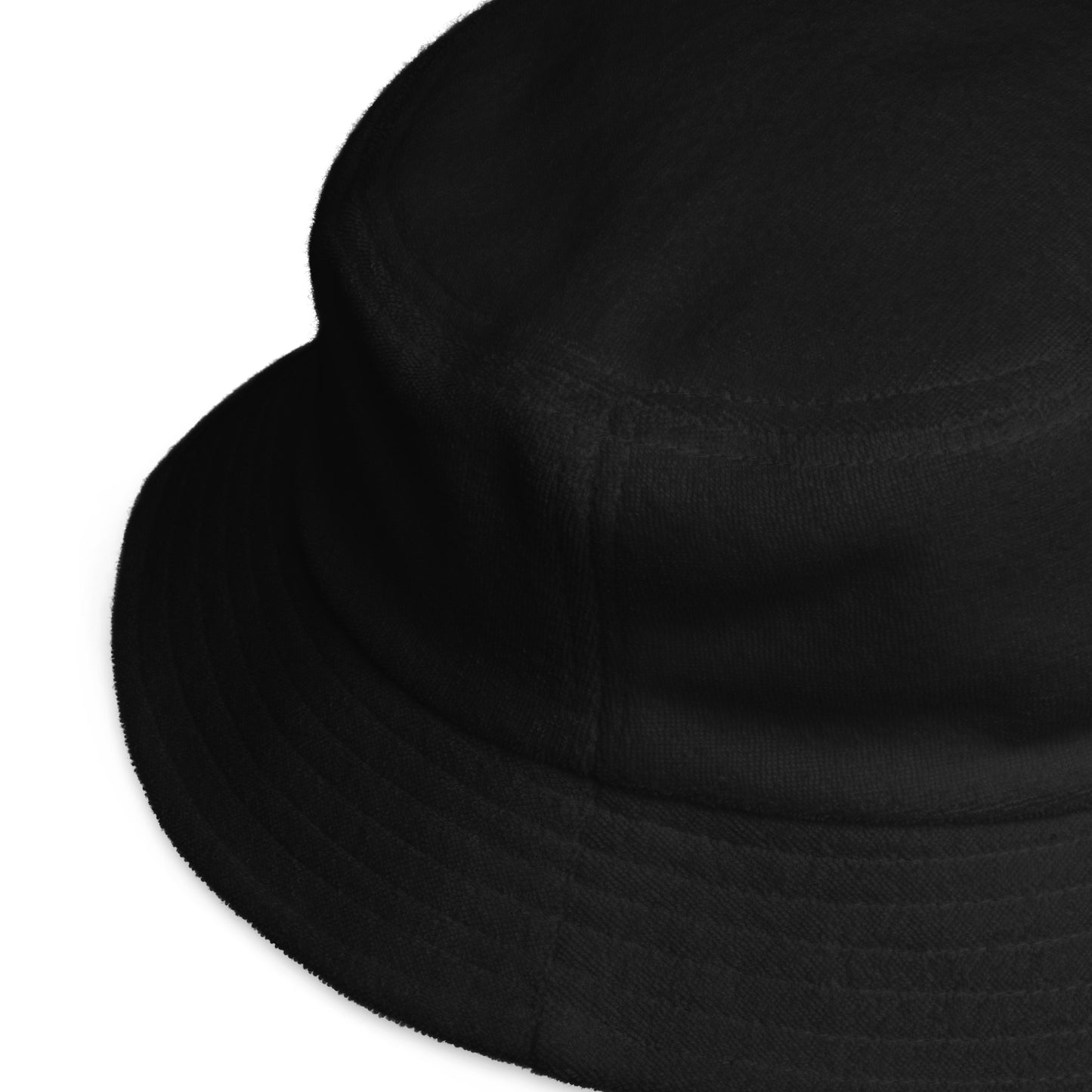 "1ST" -- Unstructured Terry Cloth Bucket Hat (Embroidered White Design)