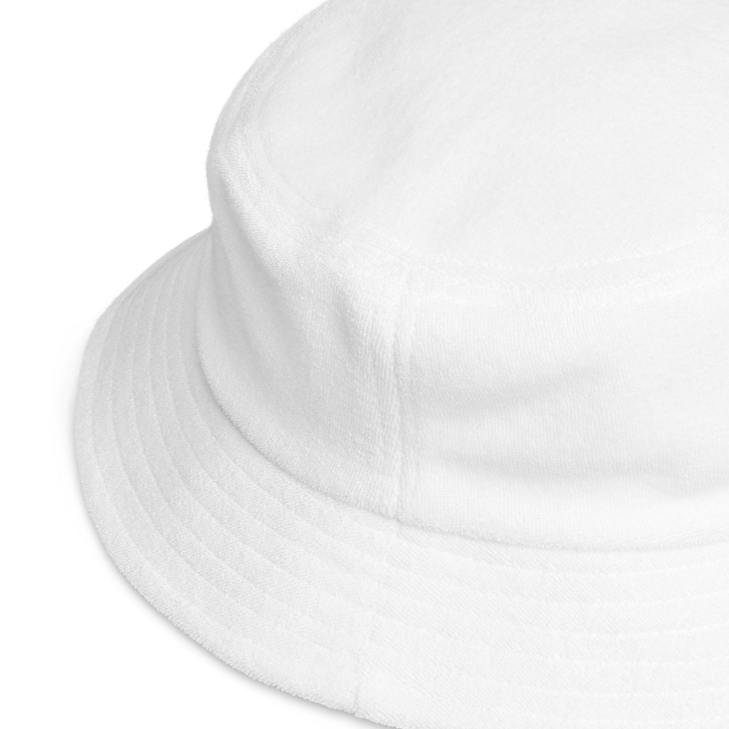 "1ST" -- Unstructured Terry Cloth Bucket Hat (Embroidered White Design)